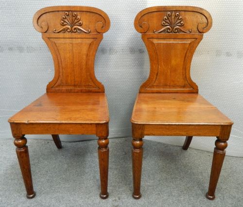 Pair of Oak Hall Chairs