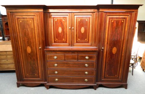 Large Inlaid Mahogany Breakfront Wardrobe