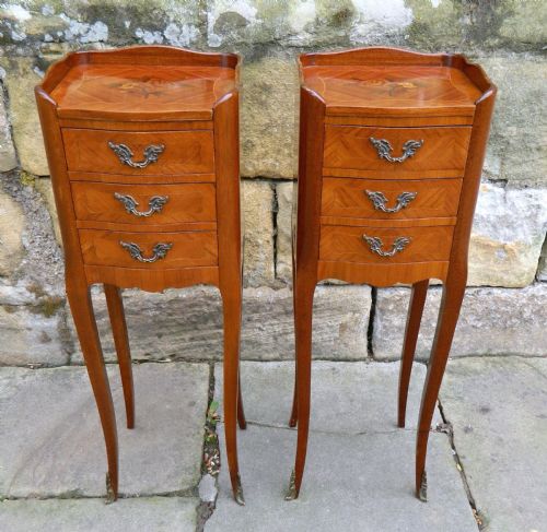 Pair of Narrow Marquetry Bedside Cabinets