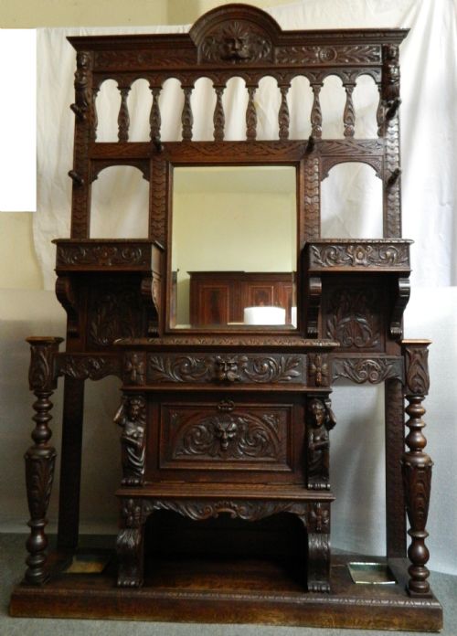 Large & Impressive Carved Oak Hall Stand