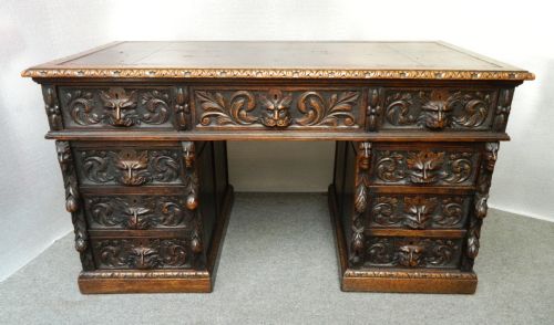 Carved Oak Green Man Desk