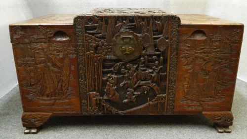 Oriental Carved Camphor Wood Trunk
