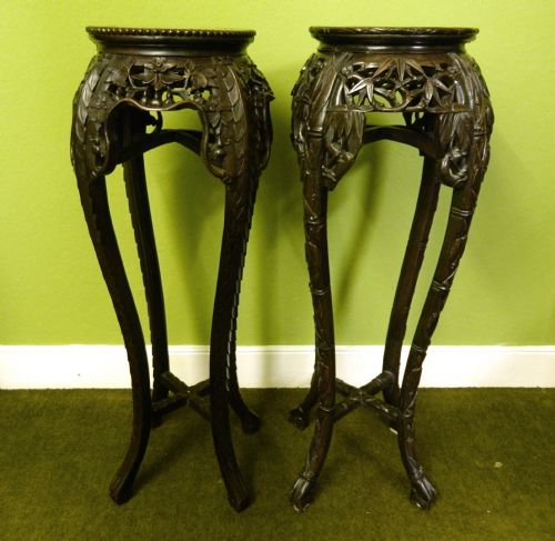 Oriental Carved Jardiniere Stands