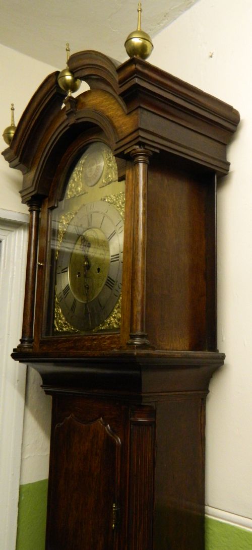 fig 2. brass face 8 day oak grandfather clock