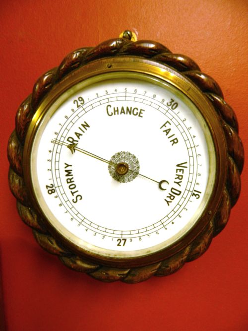 Carved Oak Aneroid Barometer