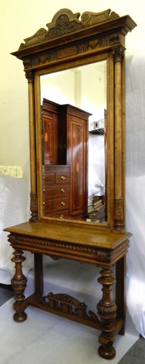 Oak Console Table and Mirror
