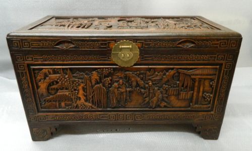 Oriental Carved Camphor Wood Trunk