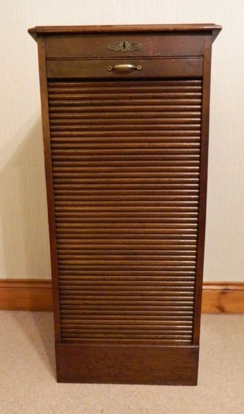 Oak Tambour Front Filing Cabinet