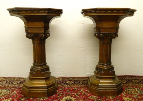 Rare Pair of Tall Oak Columns