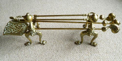 Brass Andirons with Set of Fire Tools