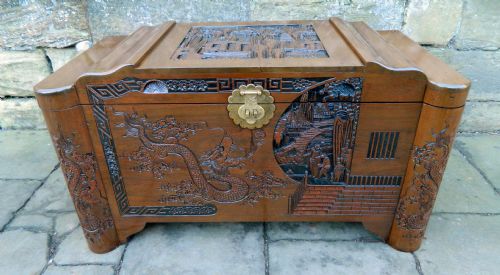 Oriental Carved Camphor Wood Trunk