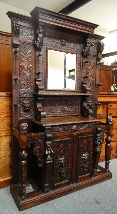 Large & Impressive Carved Oak Hall Stand