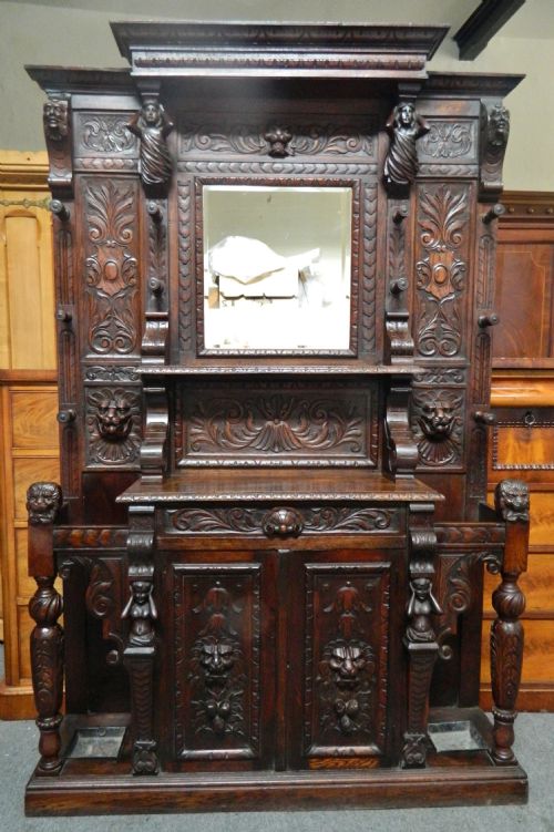 fig 1. large & impressive carved oak hall stand