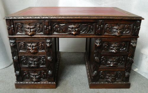 Carved Oak Green Man Desk
