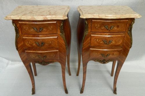 fig 1. pair of marquetry bedside cabinets