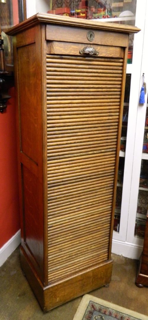 Tall Oak Tambour Front Filing Cabinet