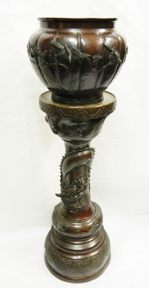 Japanese Bronze Jardinière & Stand