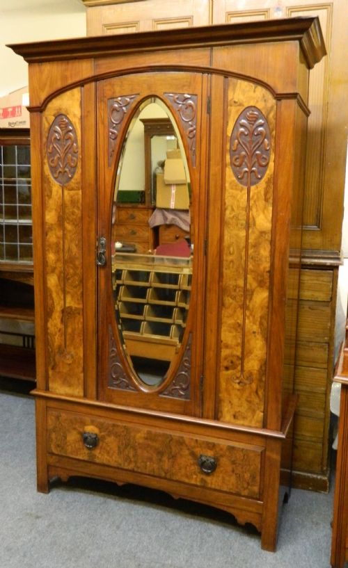 fig 1. art nouveau walnut wardrobe & dressing table