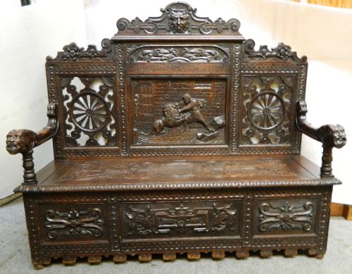 Carved Oak Settle