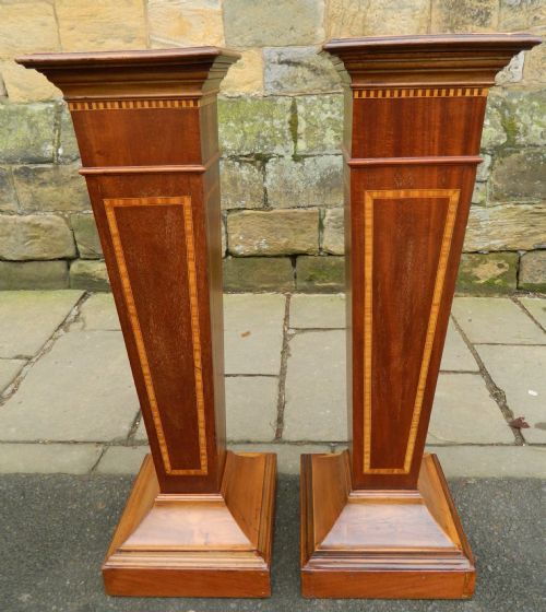 Pair of Inlaid Mahogany Torcheres  / Pedestals