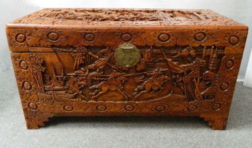 Oriental Carved Camphor Wood Trunk