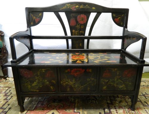 Ebonised and Painted Settle