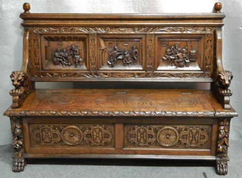 Carved Oak Settle / Bench