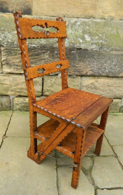 Oak Metamorphic Library Chair / Library Steps
