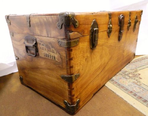 Brass Bound Camphor Wood Travelling Trunk - P&osn Co Labels