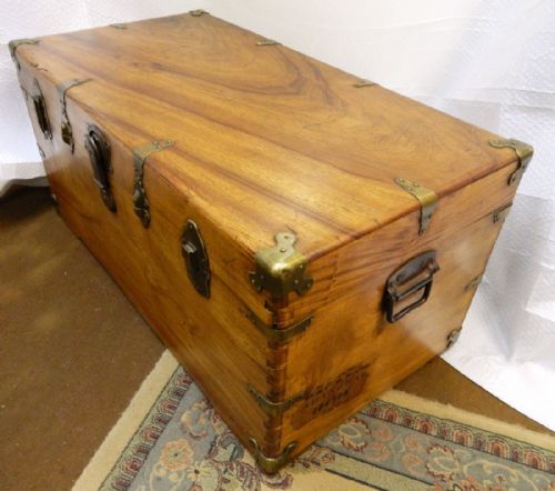 fig 1. brass bound camphor wood travelling trunk - P&OSN Co labels