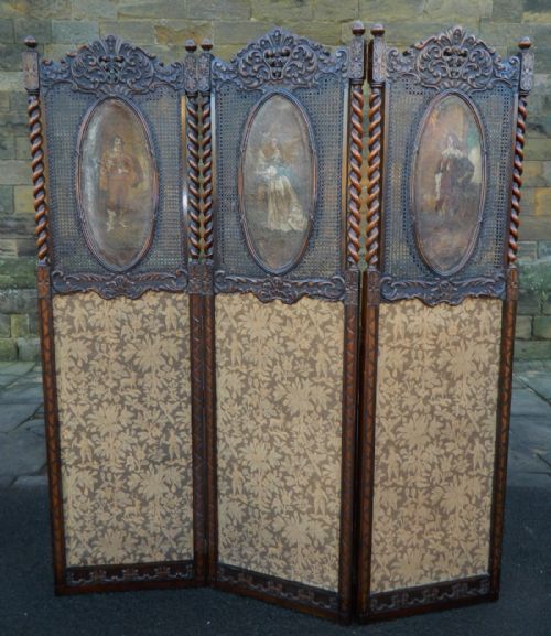 Large Carved Oak Three Fold Room Screen