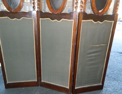 fig 1. large carved oak three fold room screen