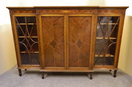 Inlaid Mahogany Breakfront Bookcase