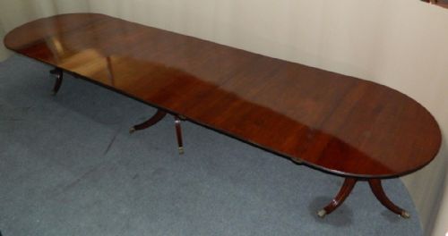 Large 15' Mahogany Triple Pedestal Dining Table