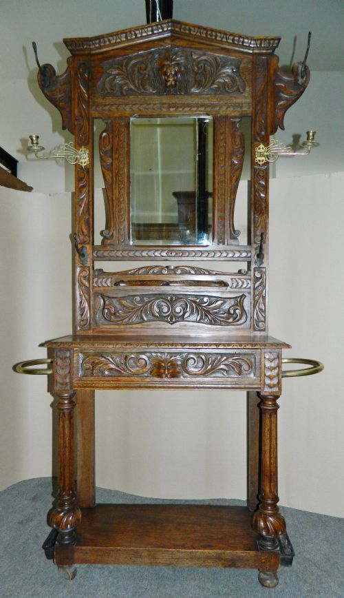 Carved Oak Green Man Hall Stand