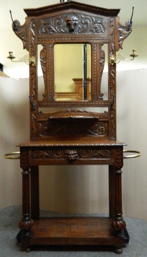 fig 1. carved oak green man hall stand