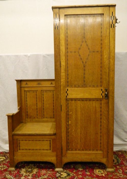 Arts & Crafts Oak Hall Cupboard / Hall Seat