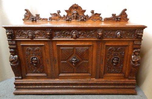 Unusual Carved Oak Cupboard / Sideboard