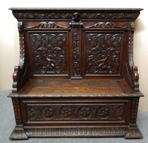 Carved Oak Settle / Bench