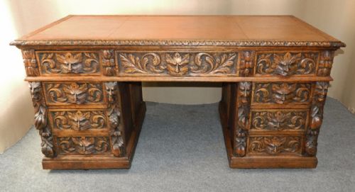 Carved Oak Green Man Desk