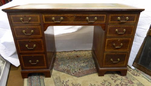 Inlaid Mahogany Pedestal Desk
