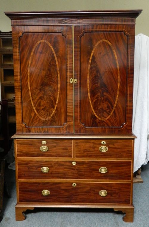 Inlaid Mahogany Linen Press