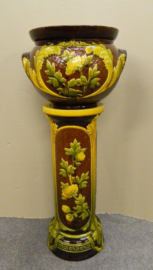Large Majolica Jardiniere on Stand