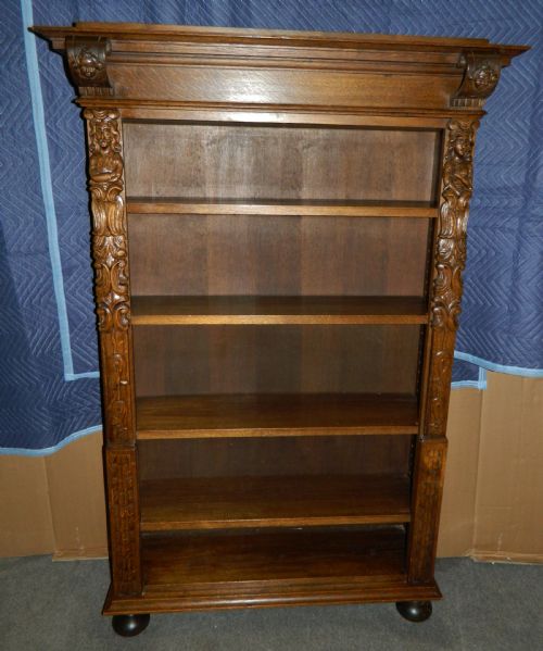 Tall Carved Oak Bookcase