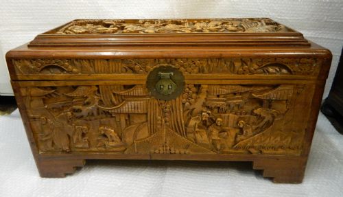 Oriental Carved Camphor Wood Trunk