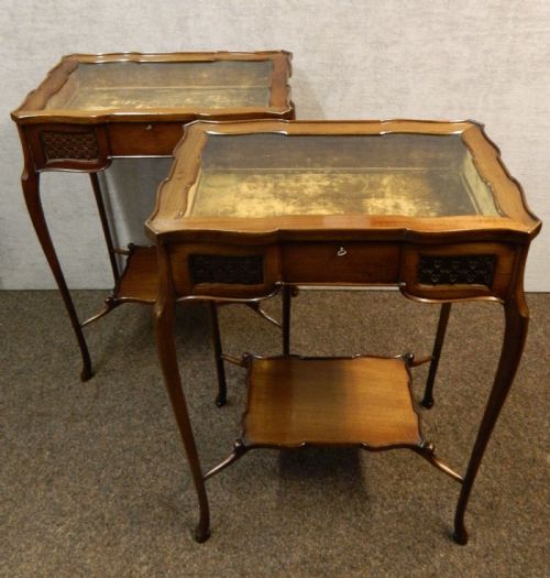 fig 1. pair of mahogany bijouterie tables