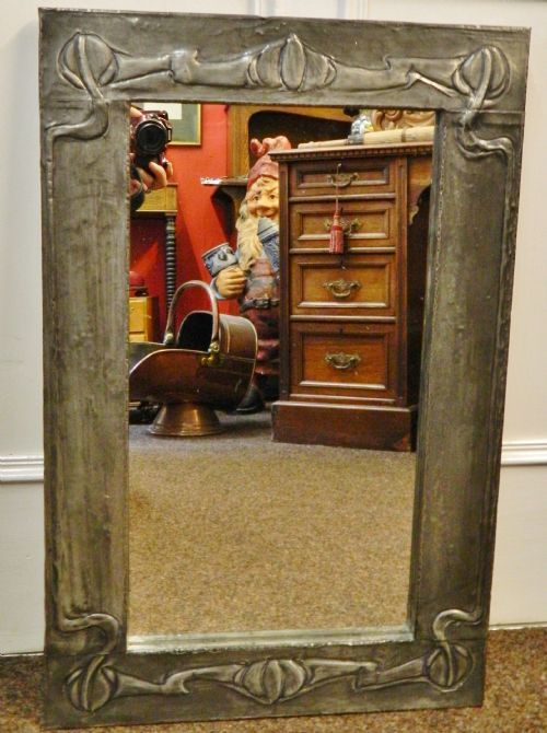 Art Nouveau Pewter Framed Wall Mirror