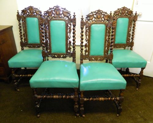 Set of 4 Carved Oak Chairs