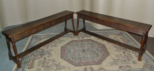 Pair of Carved Oak Benches