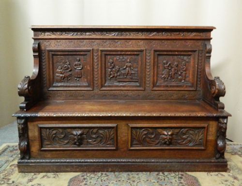 Green Man Carved Oak Settle